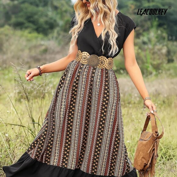 Women's Boho Disc Belt Wide Western Leather Belt Vintage Concho Waist Belts Gold - Picture 5 of 6